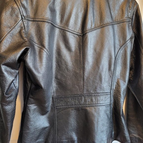 SOLD: VTG 90s Black Leather Maxima Medium Wilsons Zip Sexy Biker Retro Goth - Picture 6 of 10